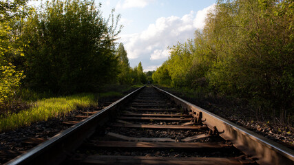 The old railway. Spring nature and the railway.