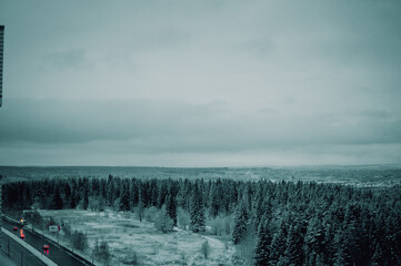 panoramic view of the winter city in russia