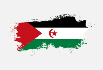 Flag of Western Sahara country with hand drawn brush stroke vector illustration