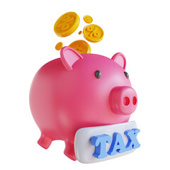 3D illustration piggy bank and tax