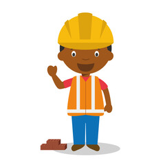 Cute cartoon vector illustration of a black or african american male builder.
