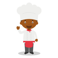 Cute cartoon vector illustration of a black or african american male chef.
