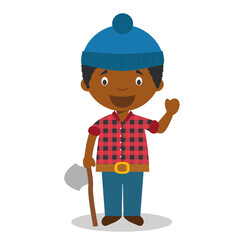 Cute cartoon vector illustration of a black or african american male lumberjack.
