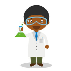 Cute cartoon vector illustration of a black or african american male scientist. - 530604193