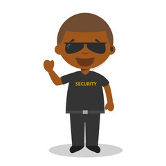 Cute cartoon vector illustration of a black or african american male security guard.