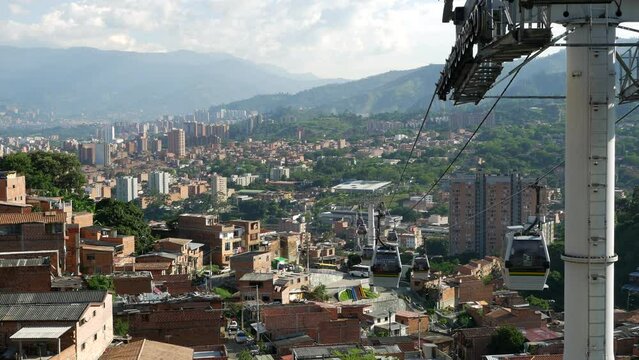 Time lapse view of modern cable car public transit system in Medellin, Antioquia Department, Colombia.