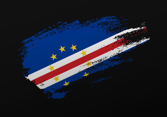 Abstract creative patriotic hand painted stain brush flag of Cape Verde on black background