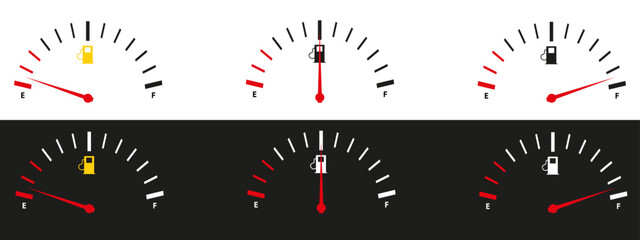 Fuel gauge.  Scale with arrow, empty and high level of fuel. Vector illustration.