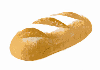 One single big whole loaf of white wheat bread. Illustration. White background. Isolated cutout. Perfect base for tasty sandwich. High quality photo