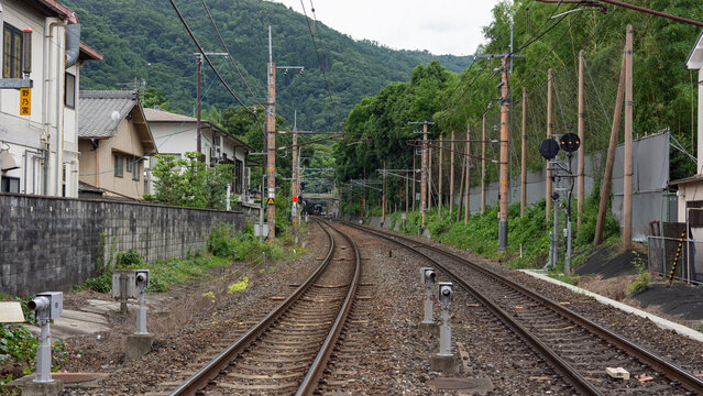 railway between forest and village