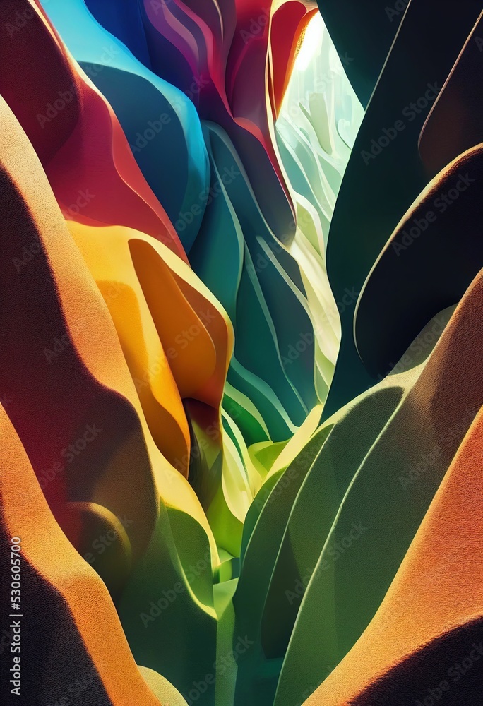 Poster vertical 3d render of futuristic colorful abstract geometric fluid texture