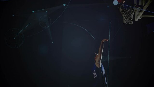 Animation of network of connections over caucasian male basketball player