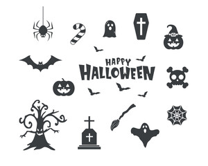 Happy Halloween vector design element set isolated on white background. Halloween vector icon set