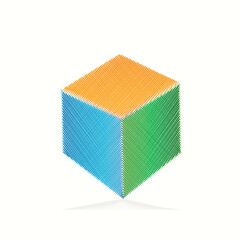 Fototapeta premium Cube, box logo. Geometric tech shapes. Modern design icon isolated on light background. Bright, colorful illustration graphic sign. Creative, 3d style symbol.