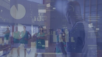 Animation of data processing over diverse female basketball players - Powered by Adobe