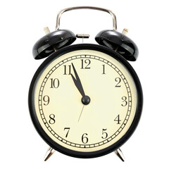 Classical retro alarm clock isolated on a transparent background in close-up