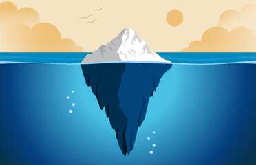 Iceberg. iceberg in the ocean with sunset and birds in the sky
 - obrazy, fototapety, plakaty