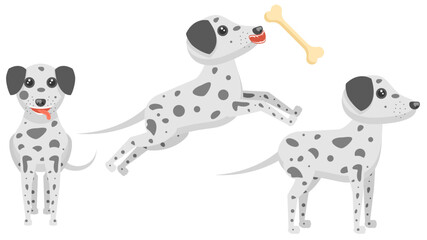 Set Abstract Collection Flat Cartoon Different Animal Dogs Dalmatians Stand, Jumping For A Bone Vector Design Style Elements Fauna Wildlife