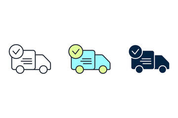 Delivery van with checkmark line icon. Simple element illustration. Delivery van with checkmark concept outline symbol design.