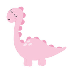 cute pastel pink dino smile with eye closing isolated on a white background. minimal flat cartoon