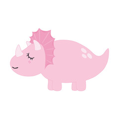 cute pastel triceratops pink dino smile with eye closing 