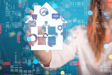 home data. Digital cyberspace with particles and Digital data network connections concept.