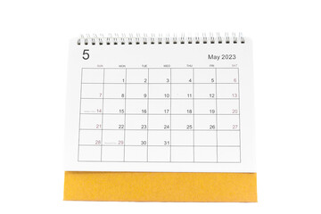 may desk calendar 2023 for planners and reminders on a white background.