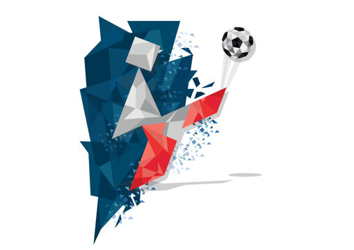 Football Soccer Vector Illustration in white and blue Background - players in white and red - kicking