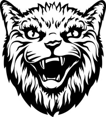 Evil cat. Vector isolated illustration. Black color on white background image. Wild animal design and tattoo.