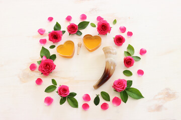 Rosh hashanah (jewish New Year holiday) concept. Traditional symbols