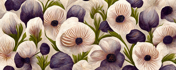 Fototapeta Anemone flower wallpaper with textured background, purple flower painting, seamless texture for flyers, patterns and layovers obraz