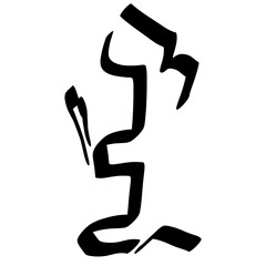 person praying to God on his knees, abstract pattern with broken black lines on a white background