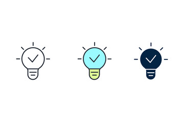Light bulb and check mark line icon. Simple element illustration. Light bulb and check mark concept outline symbol design.