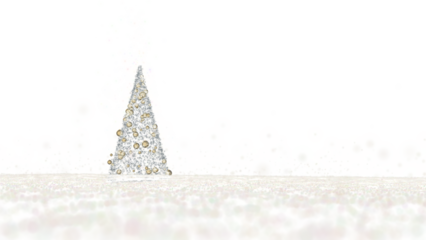Glow white particles glittering Christmas tree on transparent isolated background.