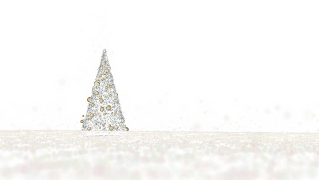 Glow white particles glittering Christmas tree on transparent isolated background.