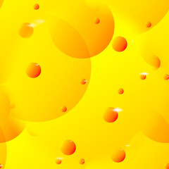 Seamless 3d illustration of yellow and orange balls on a yellow background. Beautiful multicolored abstraction with balloons and stars.