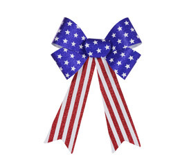Red, white and blue glitter bunting bow isolated.