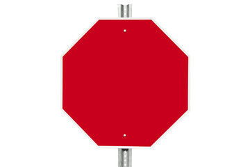 Blank red stop sign on pole isolated.