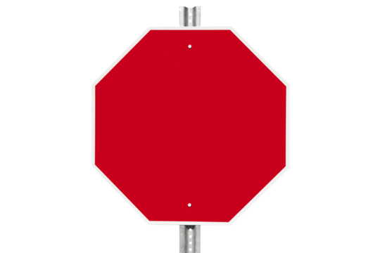 Blank red stop sign on pole isolated.