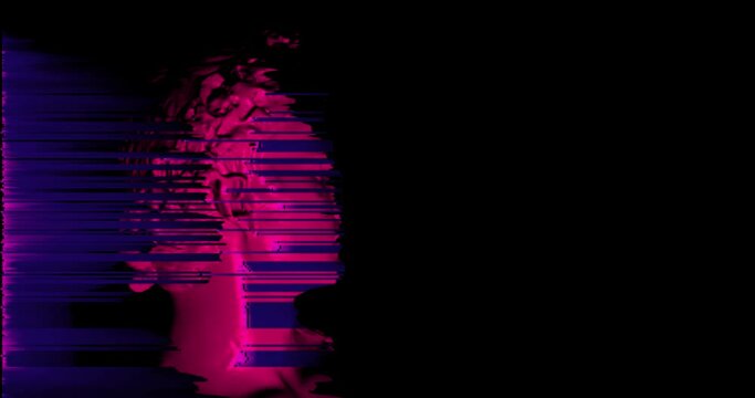Digital noise on classical statue. Head statue as digital 3D model (CC0) with glitch and pixel sorting. Concept for digital heritage and culture digitisation in blockchain as NFT or tech apps VR or AR
