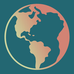 Planet Earth Minimalist Icon, World Map Vector Art