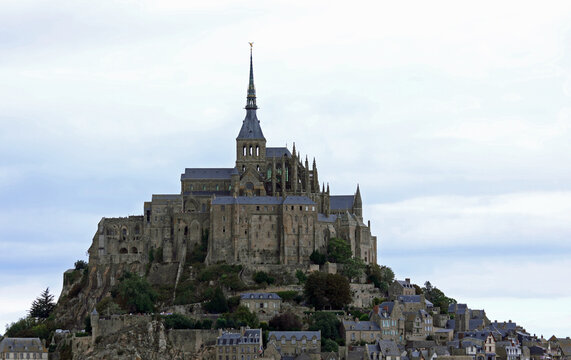 tidal island with the wonderful abbey of Mont Saint Michel in France at low tide