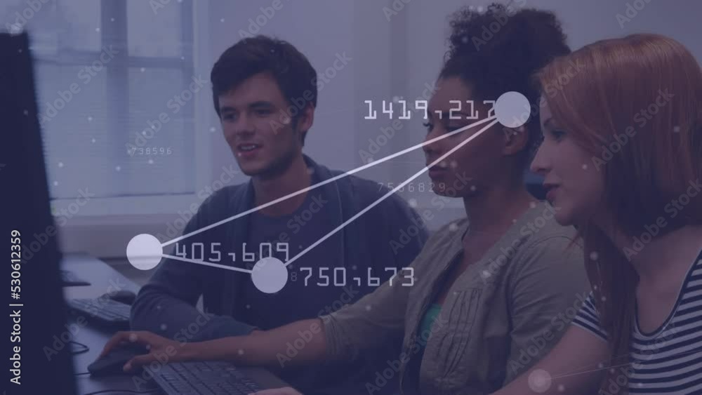 Poster animation of data processing over diverse students using computers