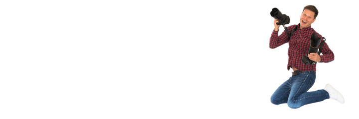 Smiling photographer. Png background.