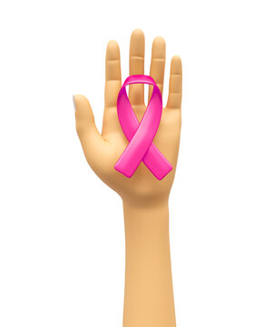 Hand with breast cancer ribbon in 3d render