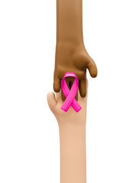 Hands with breast cancer ribbon in 3d render