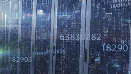 Animation of data processing and light spots over server room - Powered by Adobe