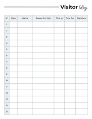 Visitor registration form template, Visitor logbook planner