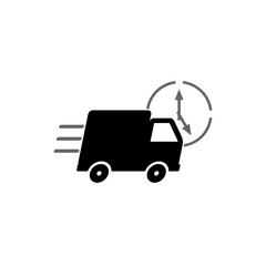 Express delivery icon concept. Truck with watch icon for service isolated on white background