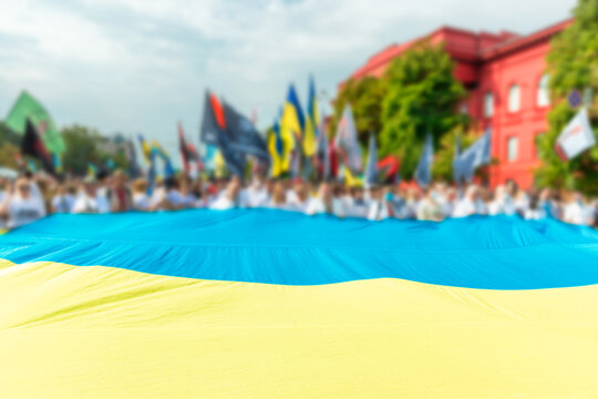People with Ukrainian flag in Kiev Kyiv Ukraine